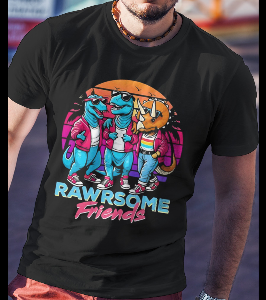 Rawrsome Friends Juna Duncan Retro Dinosaur Crew T-Shirt