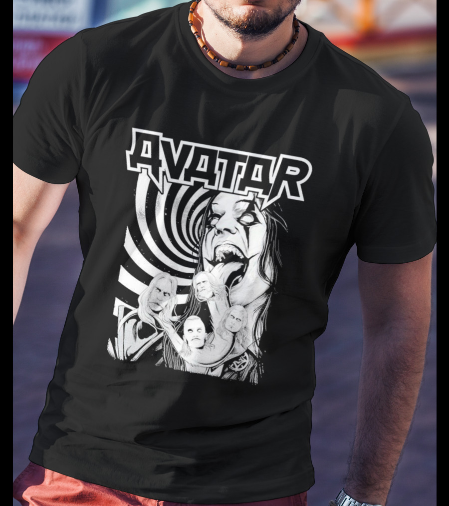Avatar Band Graphic With Swirling Tongue Faces T-Shirt