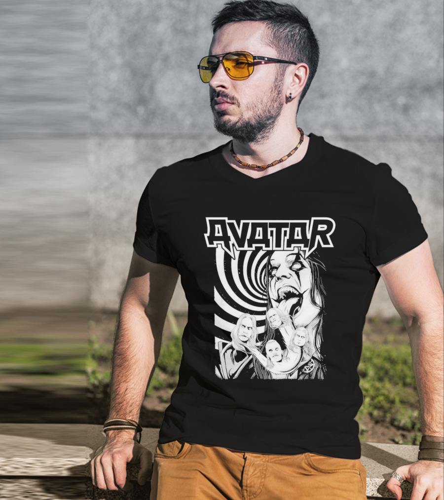 Avatar Band Graphic With Swirling Tongue Faces T-Shirt