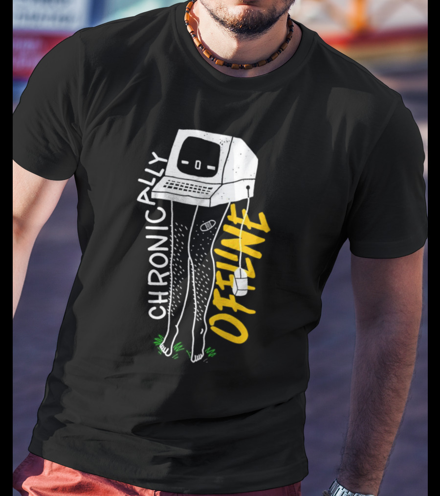 Chronically Offline Computer Head With Cable Legs T-Shirt