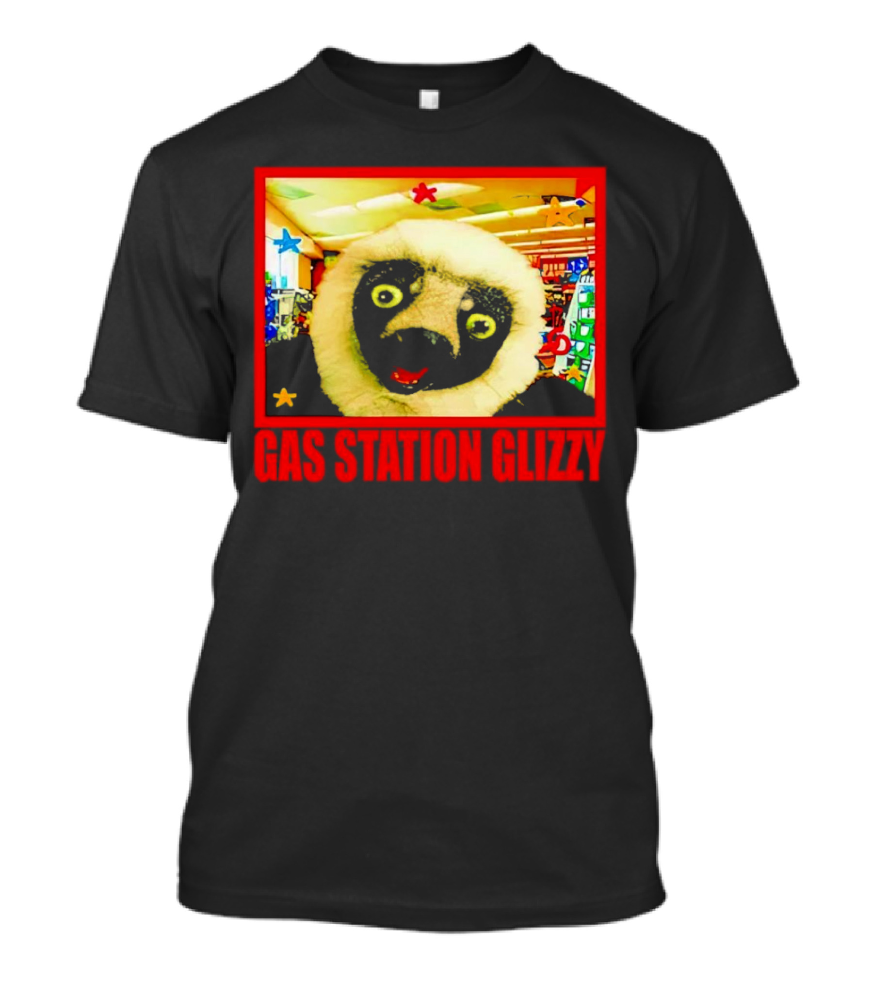 Gas Station Glizzy Funny Lemur Cartoon Inside Store T-Shirt