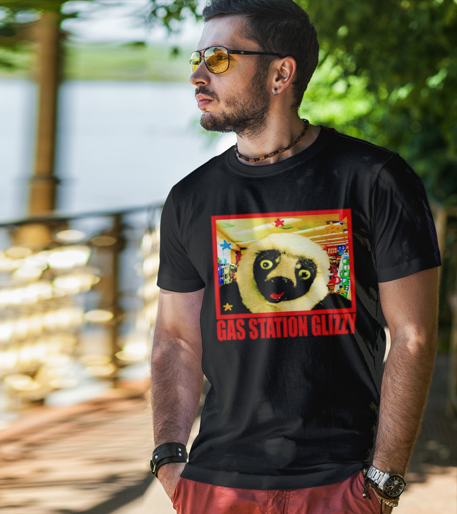 Gas Station Glizzy Funny Lemur Cartoon Inside Store T-Shirt