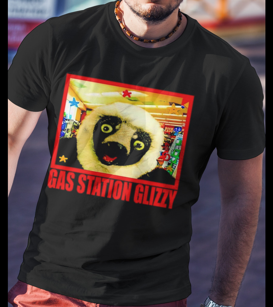 Gas Station Glizzy Funny Lemur Cartoon Inside Store T-Shirt