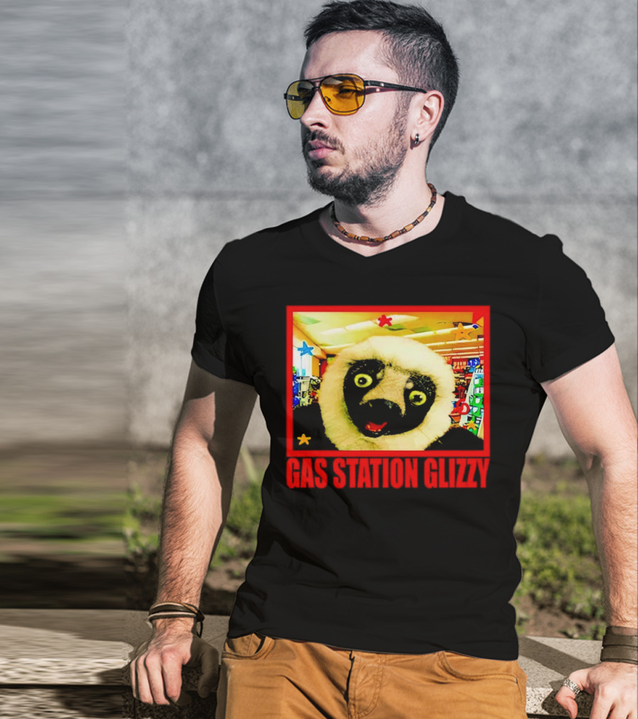 Gas Station Glizzy Funny Lemur Cartoon Inside Store T-Shirt