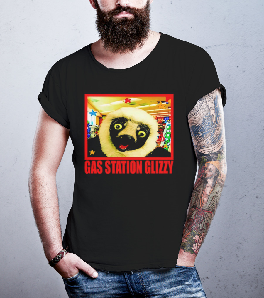 Gas Station Glizzy Funny Lemur Cartoon Inside Store T-Shirt