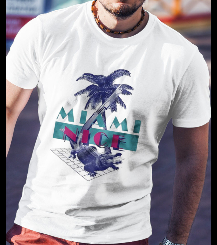 Miami Nice Gator Palm Tree Neon Vibes T-Shirt