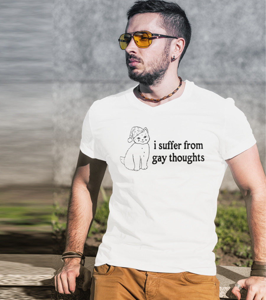 I Suffer From Gay Thoughts Cat Wearing Santa Hat T-Shirt