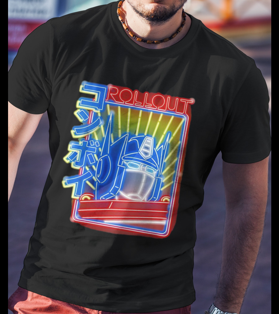 Rollout Neon Prime Robot Head With Japanese Characters T-Shirt