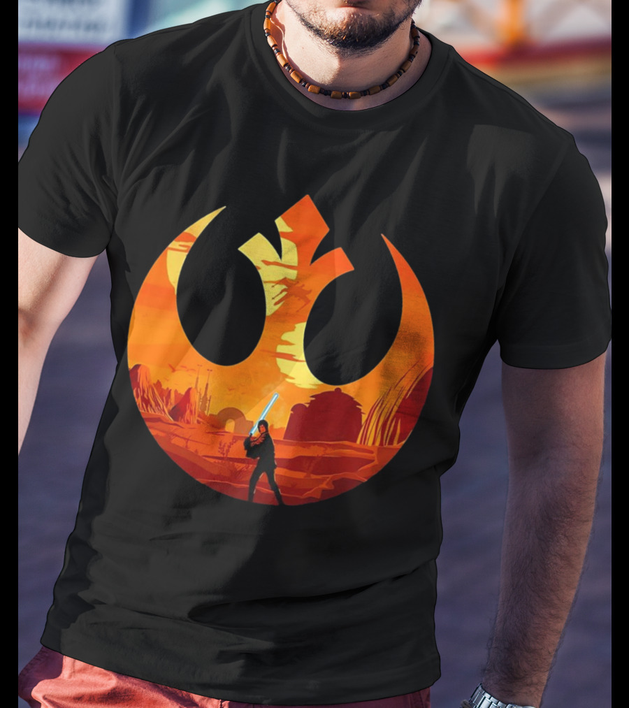 Luke Skywalker The Knight Farmer Tatooine Rebel Symbol Sunset Scene T-Shirt