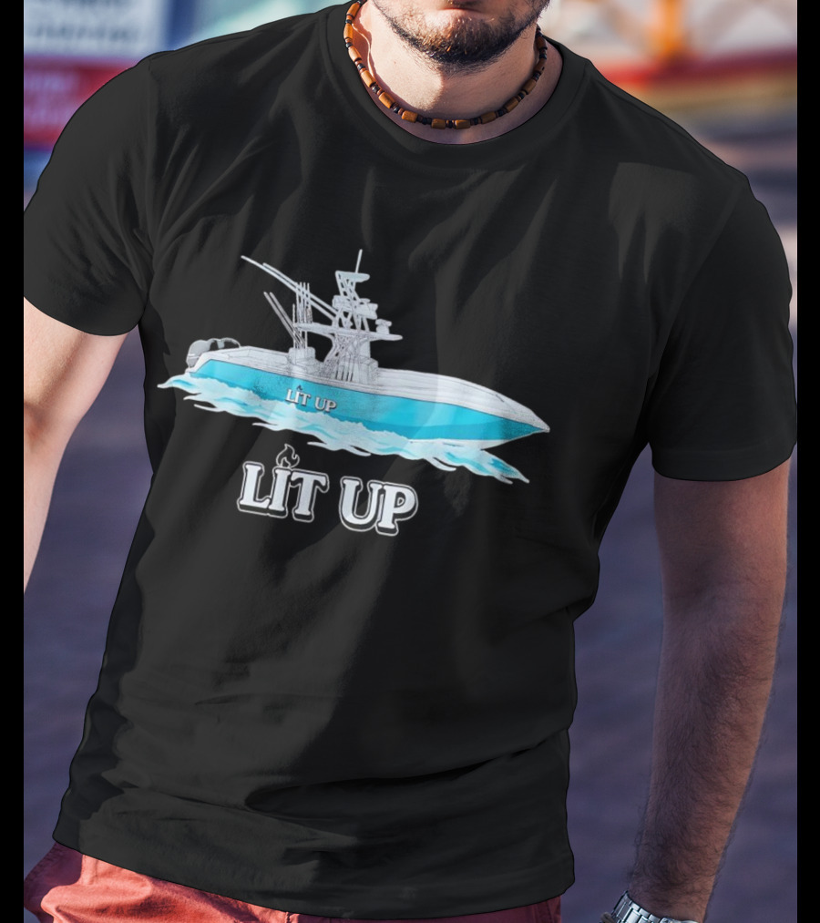 LIT UP Boat Illuminated With Blue Waves T-Shirt