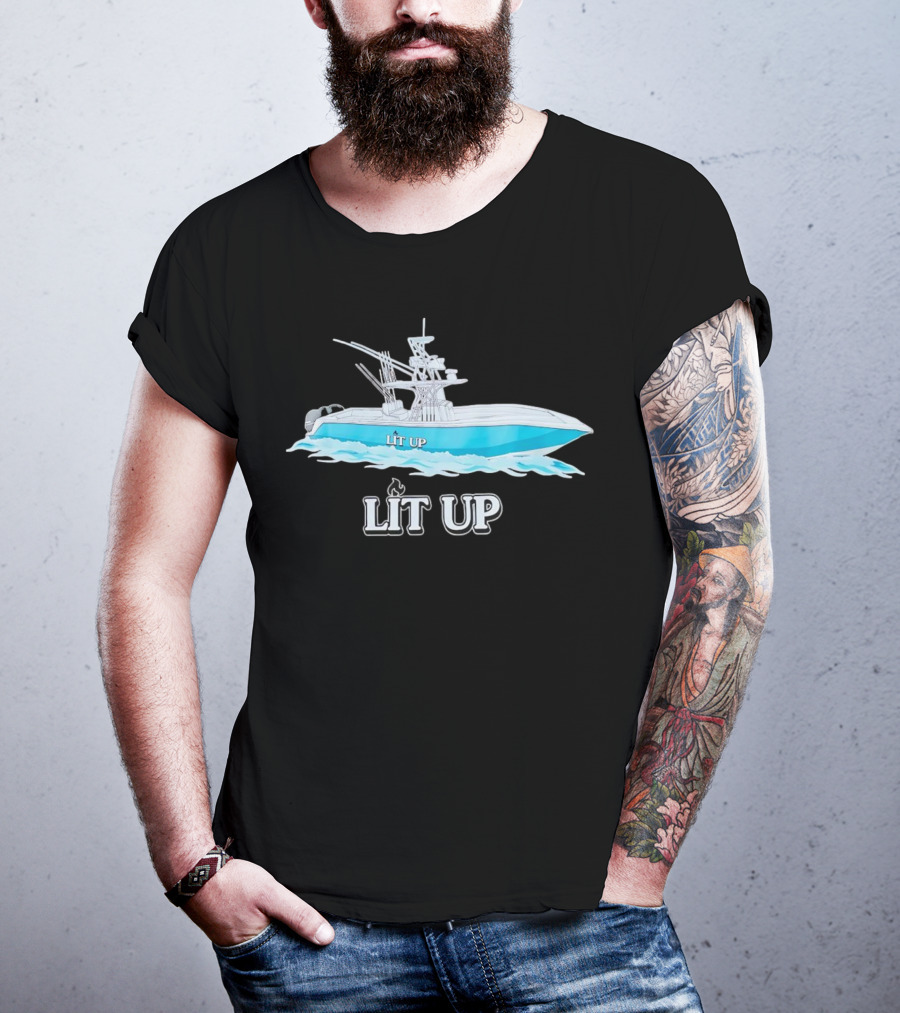 LIT UP Boat Illuminated With Blue Waves T-Shirt