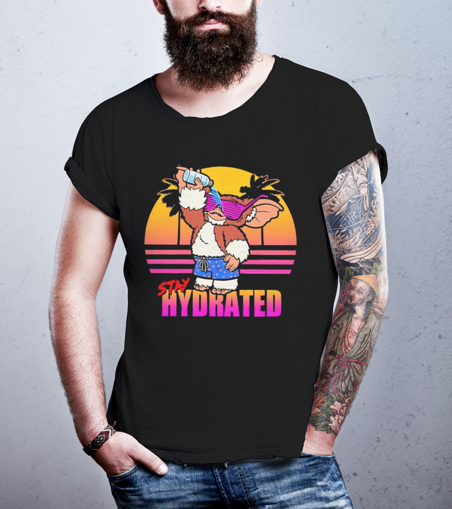 Stay Hydrated Gizmo Summer Beach Vibes With Sunset And Palm Trees T-Shirt