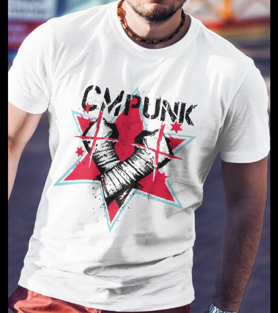 CM Punk Clobber McIntyre Logo Stars Fist Red Blue T-Shirt