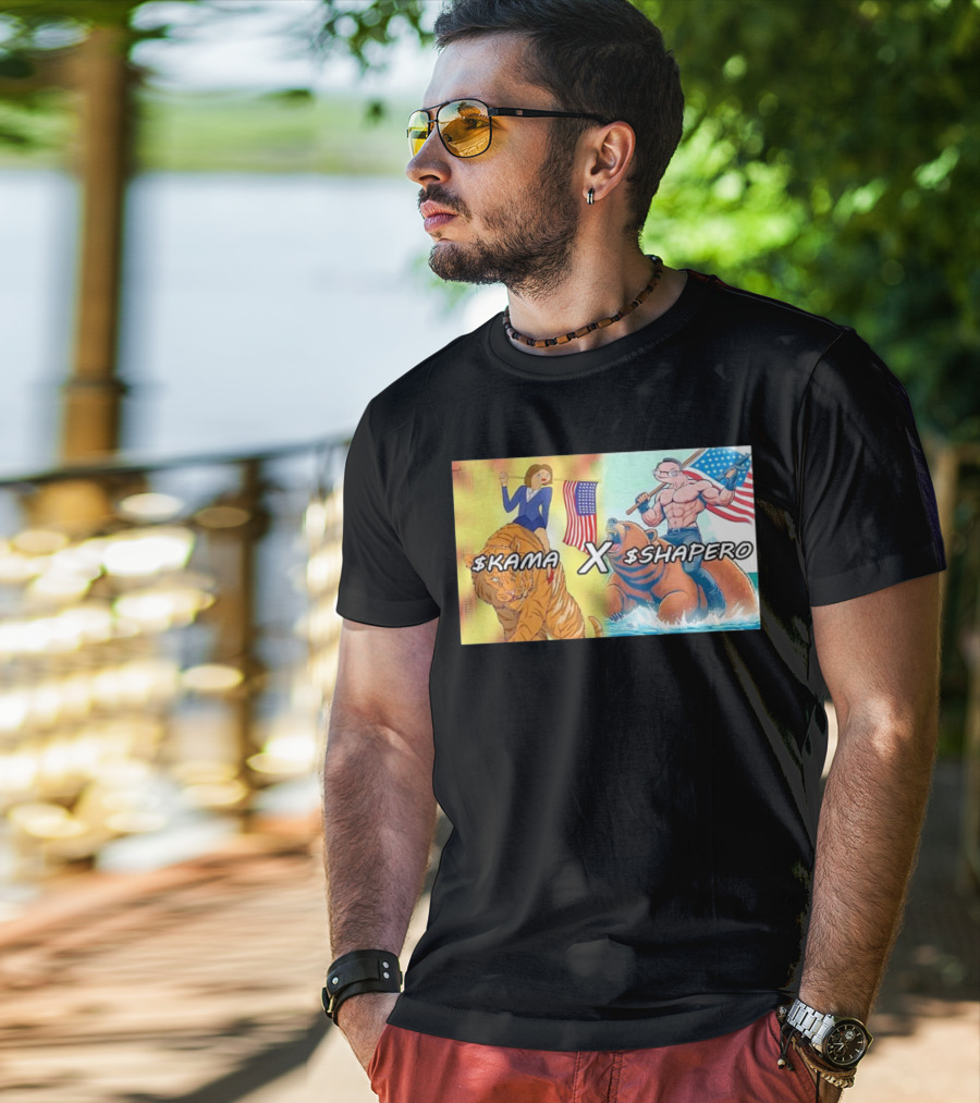 Kama X Shapero USA Cartoon Tiger Bear Flag Showdown T-Shirt