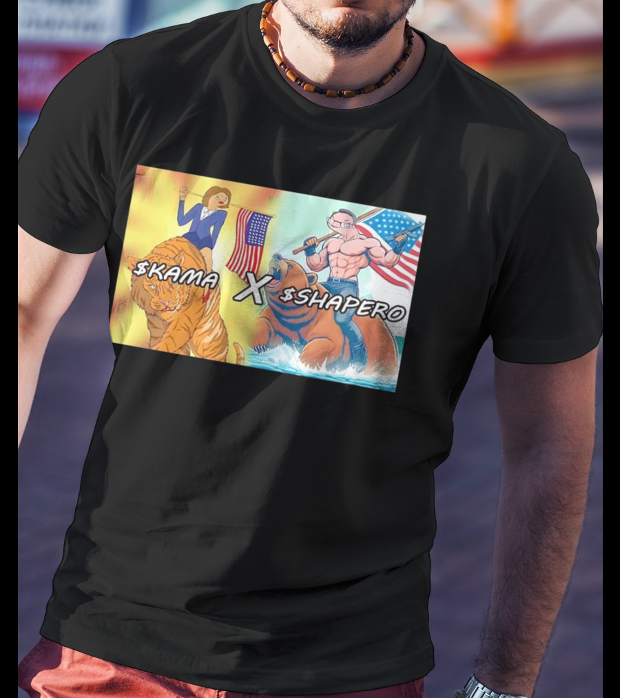 Kama X Shapero USA Cartoon Tiger Bear Flag Showdown T-Shirt