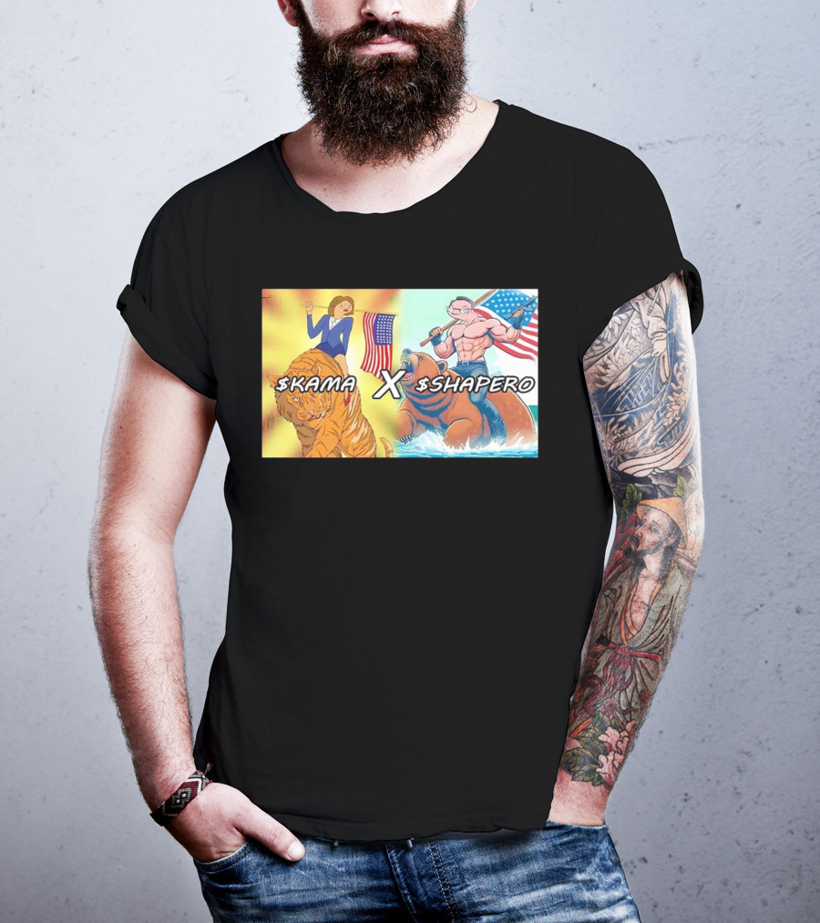 Kama X Shapero USA Cartoon Tiger Bear Flag Showdown T-Shirt