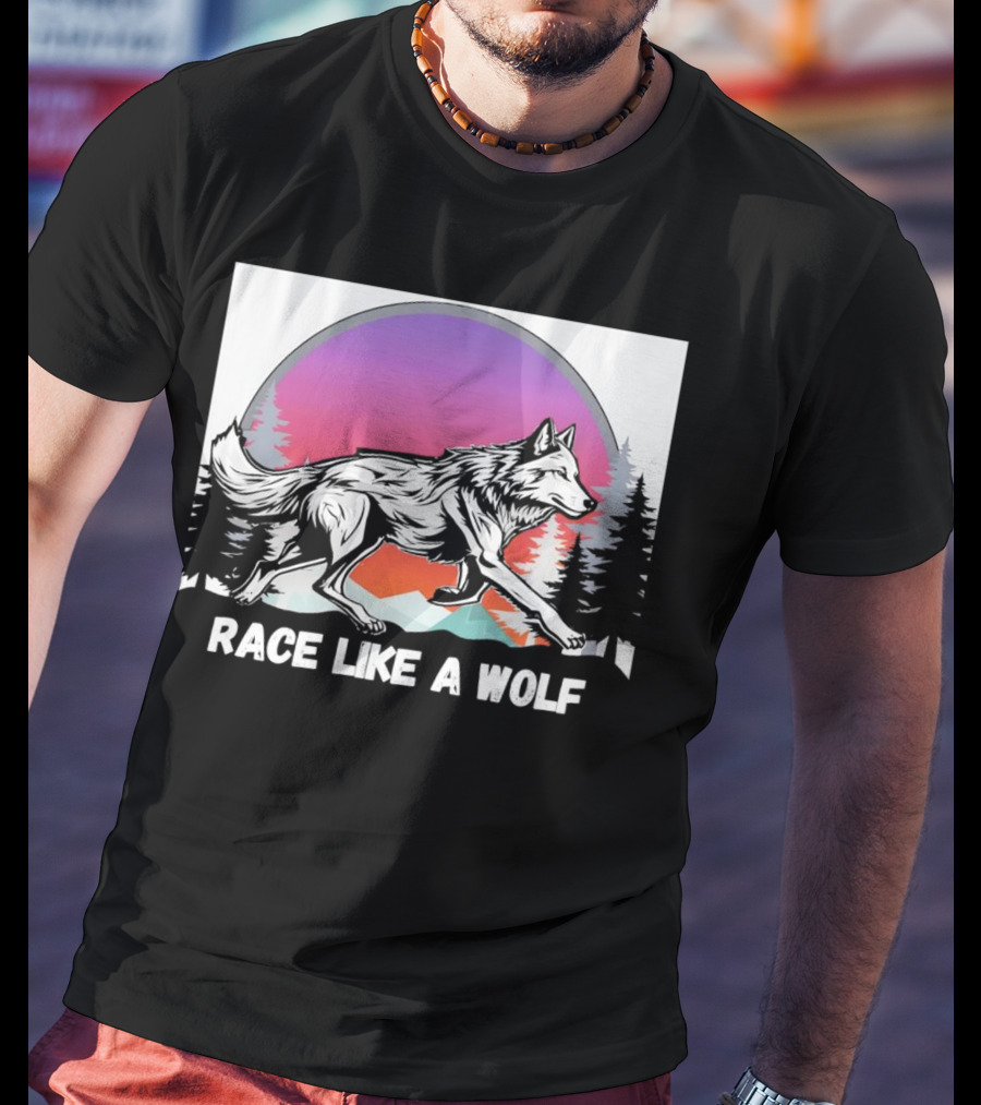 Race Like A Wolf Running Through Forest Silhouette At Sunset T-Shirt