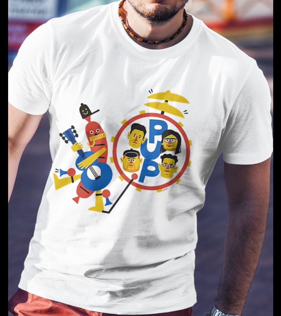 Band Of Wiener Pup Drum Faces And Guitar Character T-Shirt