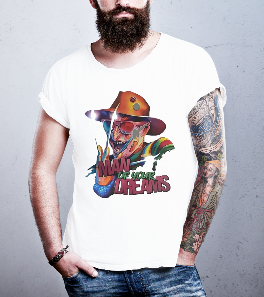 Freddy Krueger Rainbow Hat Sunglasses Claw Man Of Your Dreams T-Shirt