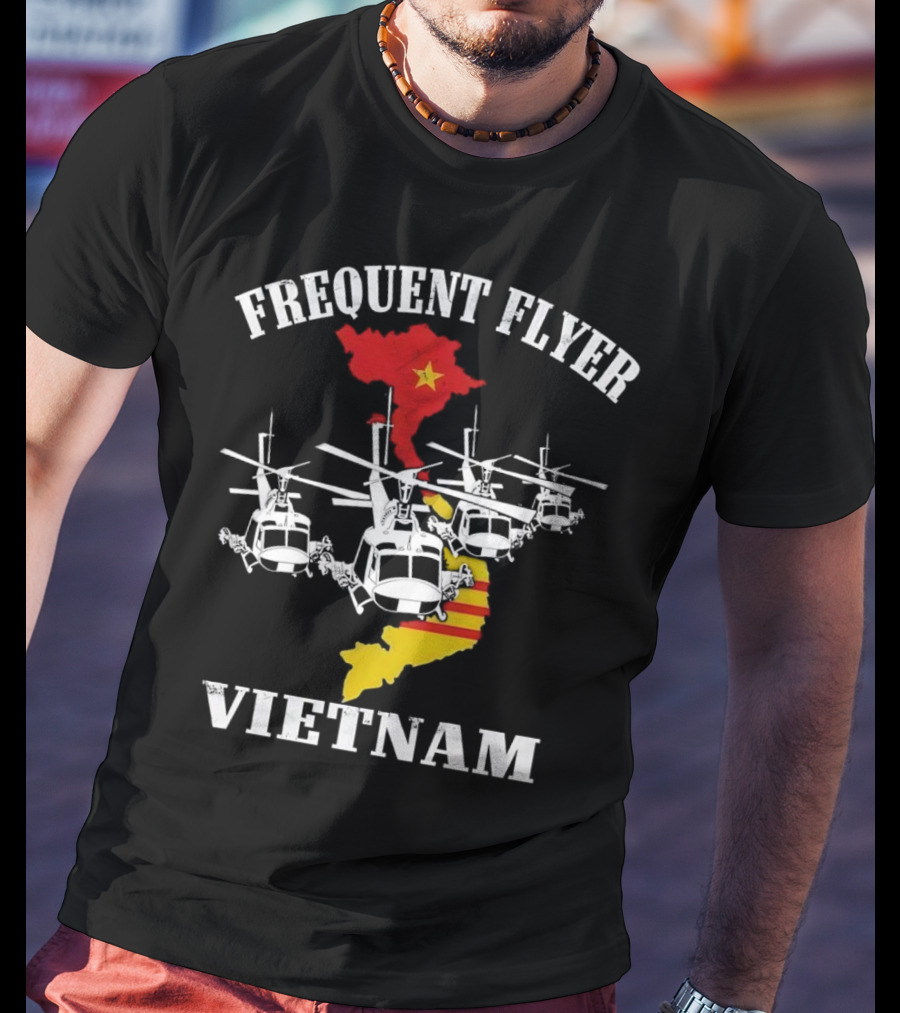 Frequent Flyer Helicopter Vietnam Map With Star And Stripes T-Shirt