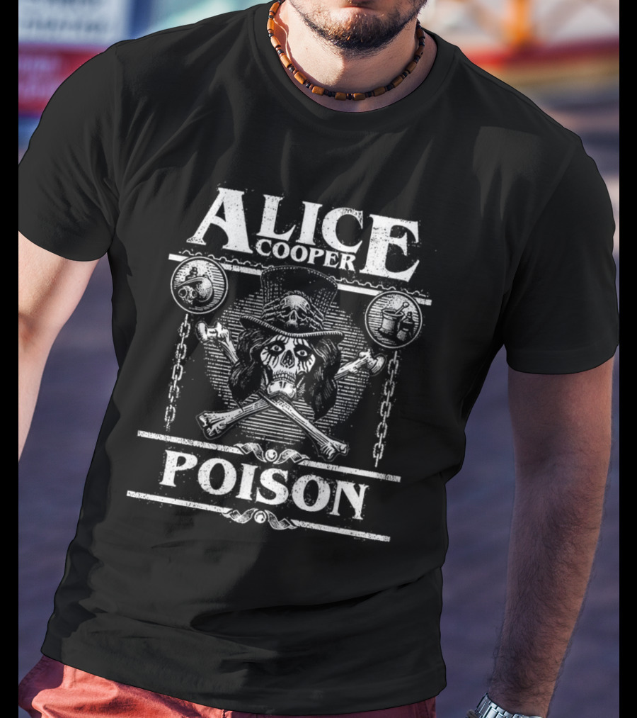 Alice Cooper Skull Chains Poison Crossbones Hat T-Shirt