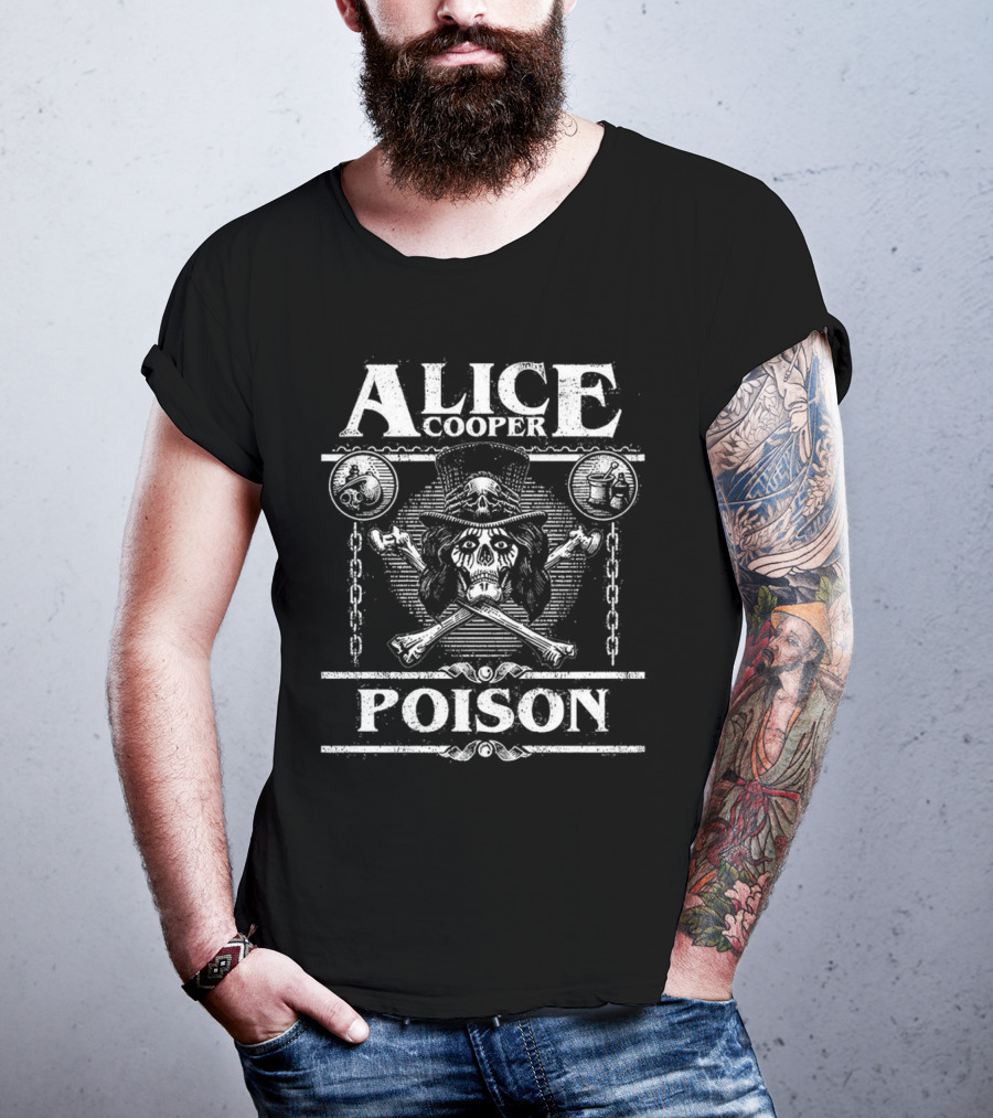 Alice Cooper Skull Chains Poison Crossbones Hat T-Shirt