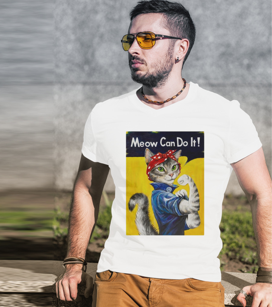 Meow Can Do It Rosie The Riveter Cat Red Bandana T-Shirt