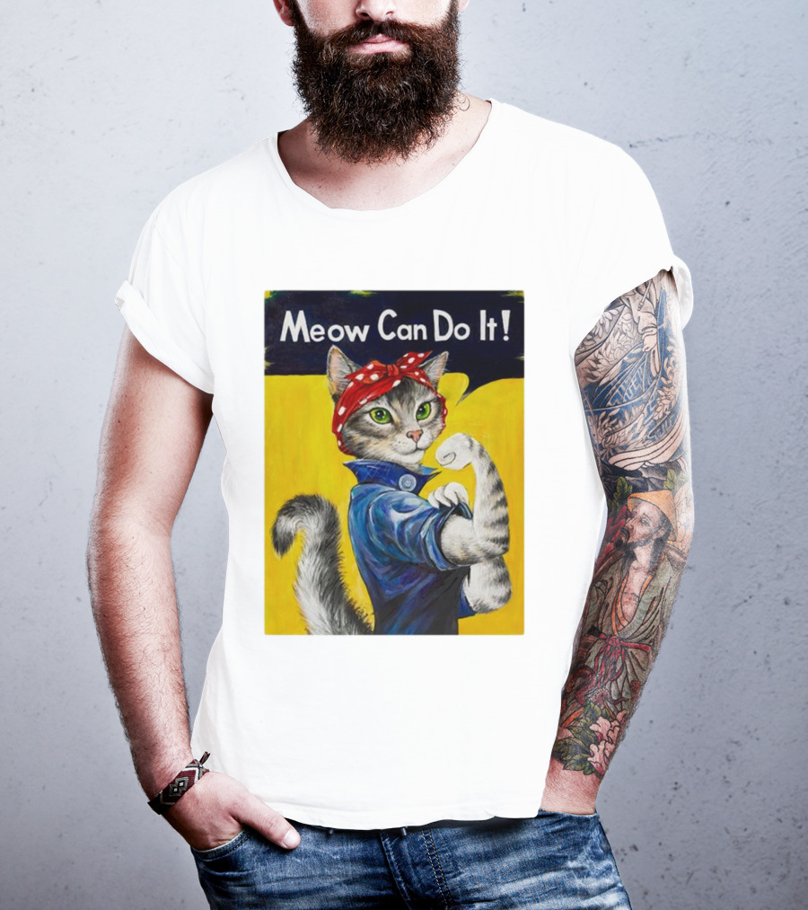Meow Can Do It Rosie The Riveter Cat Red Bandana T-Shirt