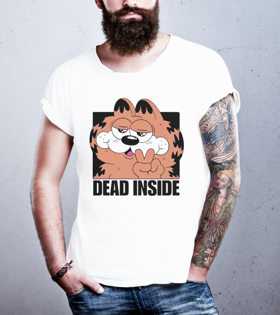 Garfield Dead Inside Peace Sign Iconic Meme T-Shirt