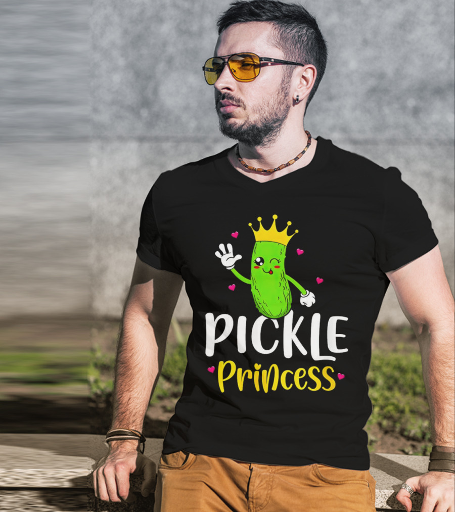 Pickle Princess Cute Crowned Character With Hearts T-Shirt