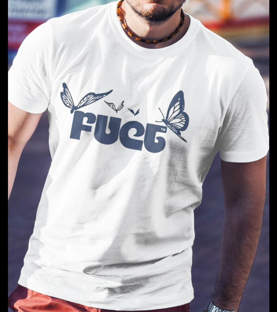 Fuct Butterfly Bold Text With Blue Butterflies T-Shirt