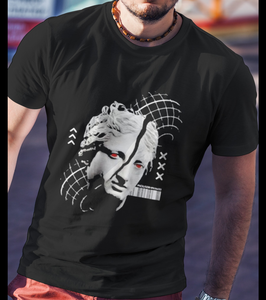 Packgod Formal Distorted Classical Art With Red Eyes And Barcode T-Shirt