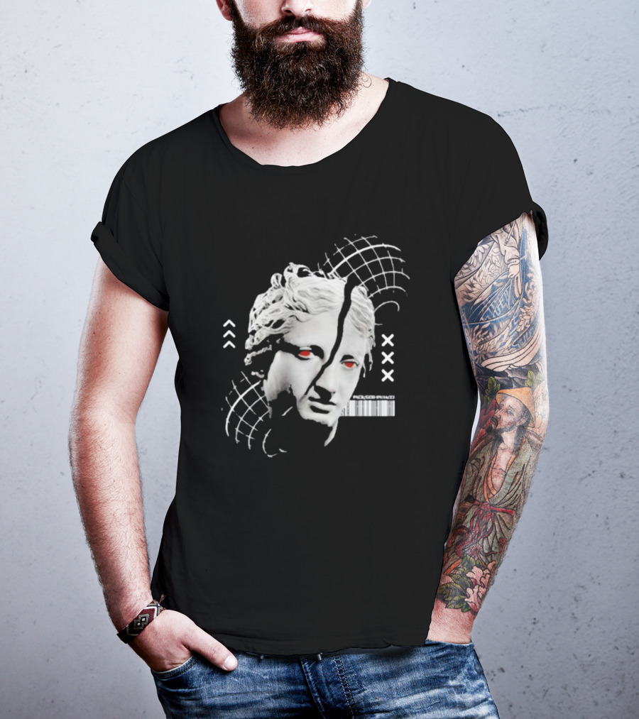 Packgod Formal Distorted Classical Art With Red Eyes And Barcode T-Shirt