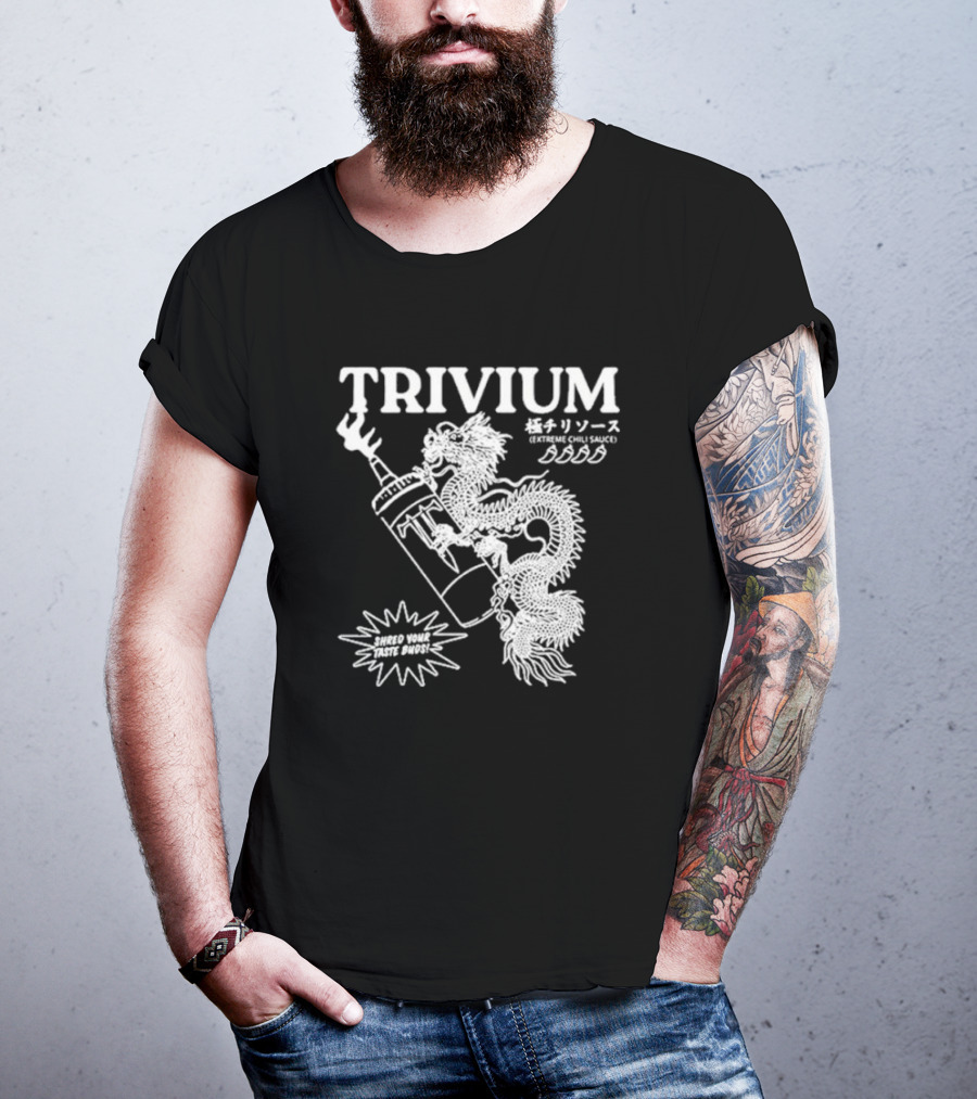 TRIVIUM Extreme Chili Sauce Shred Your Taste Buds Dragon Bottle T-Shirt