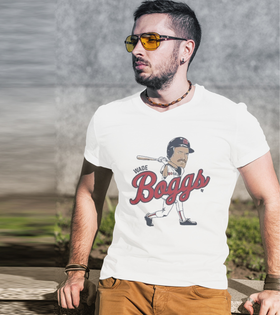 Wade Boggs Caricature Baseball Player With Bat And Signature T-Shirt
