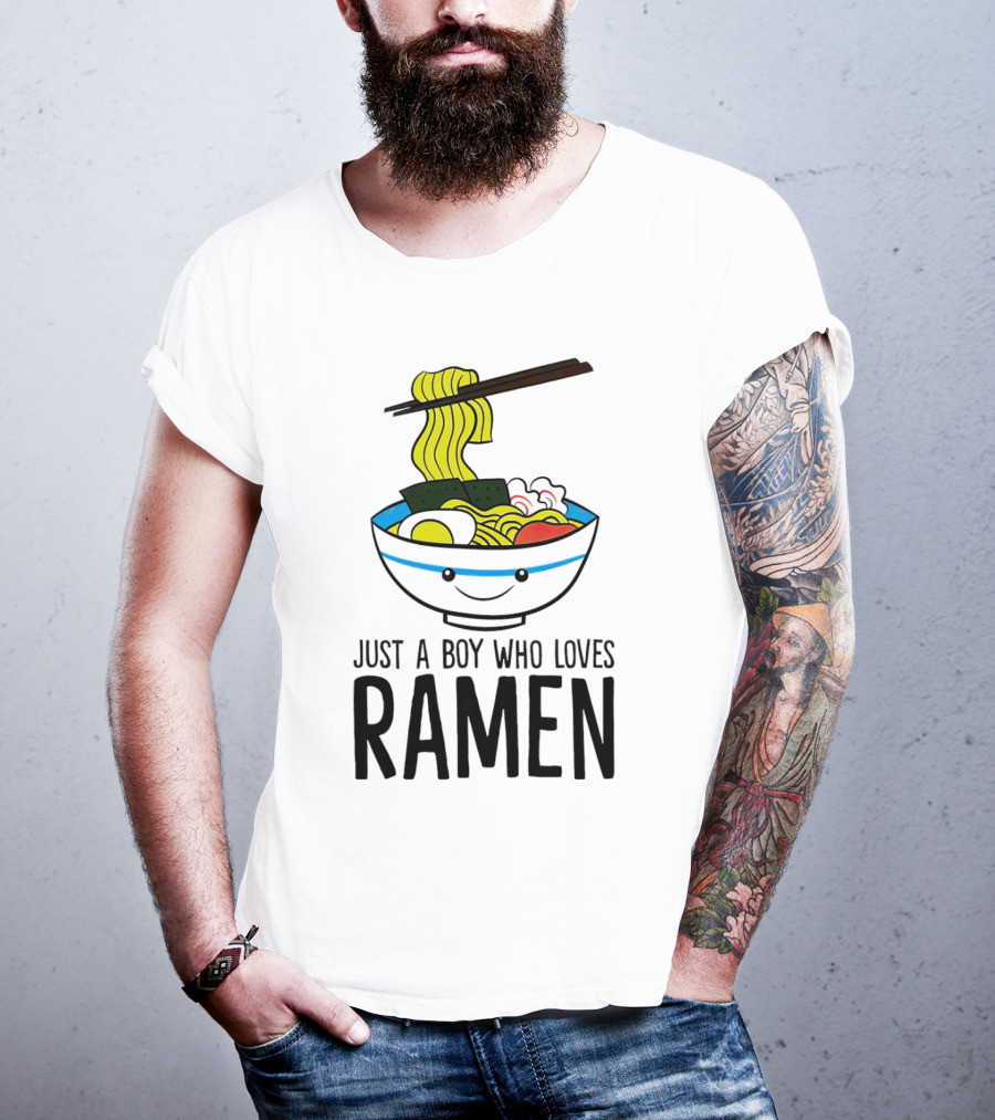 Just A Boy Who Loves Ramen Cute Smiling Bowl Of Noodles T-Shirt