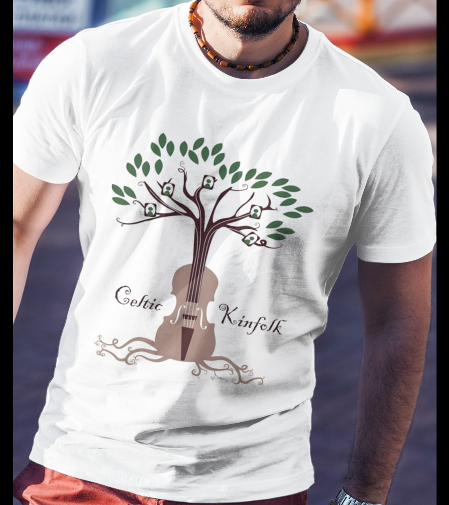 Celtic Kinfolk Tree With Guitar And Violin Motif T-Shirt