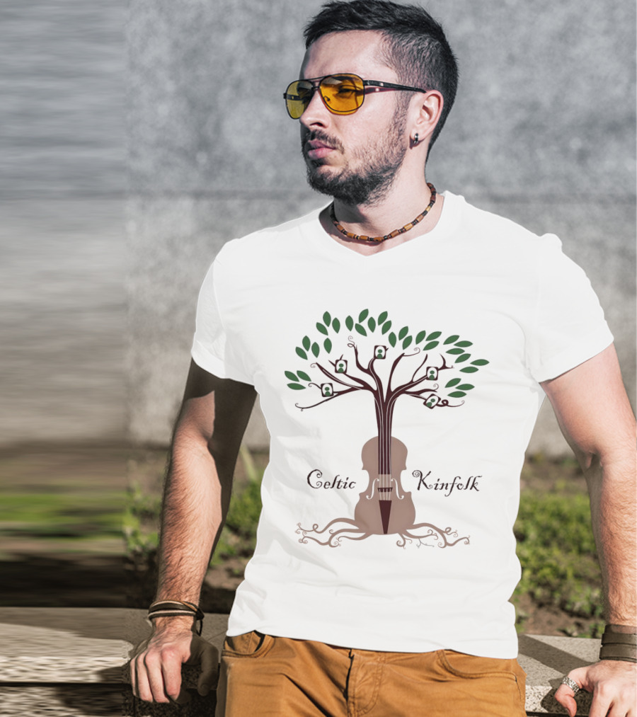 Celtic Kinfolk Tree With Guitar And Violin Motif T-Shirt