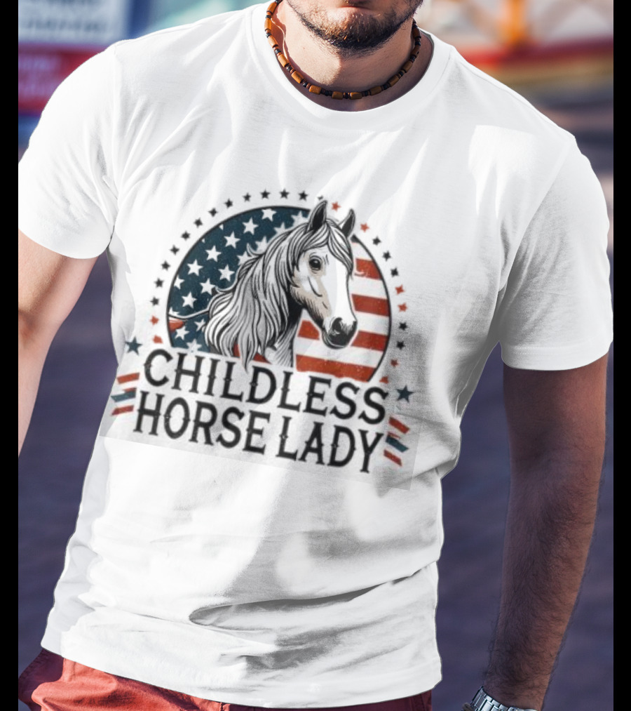 Childless Horse Lady American Flag Cowgirl Equine T-Shirt