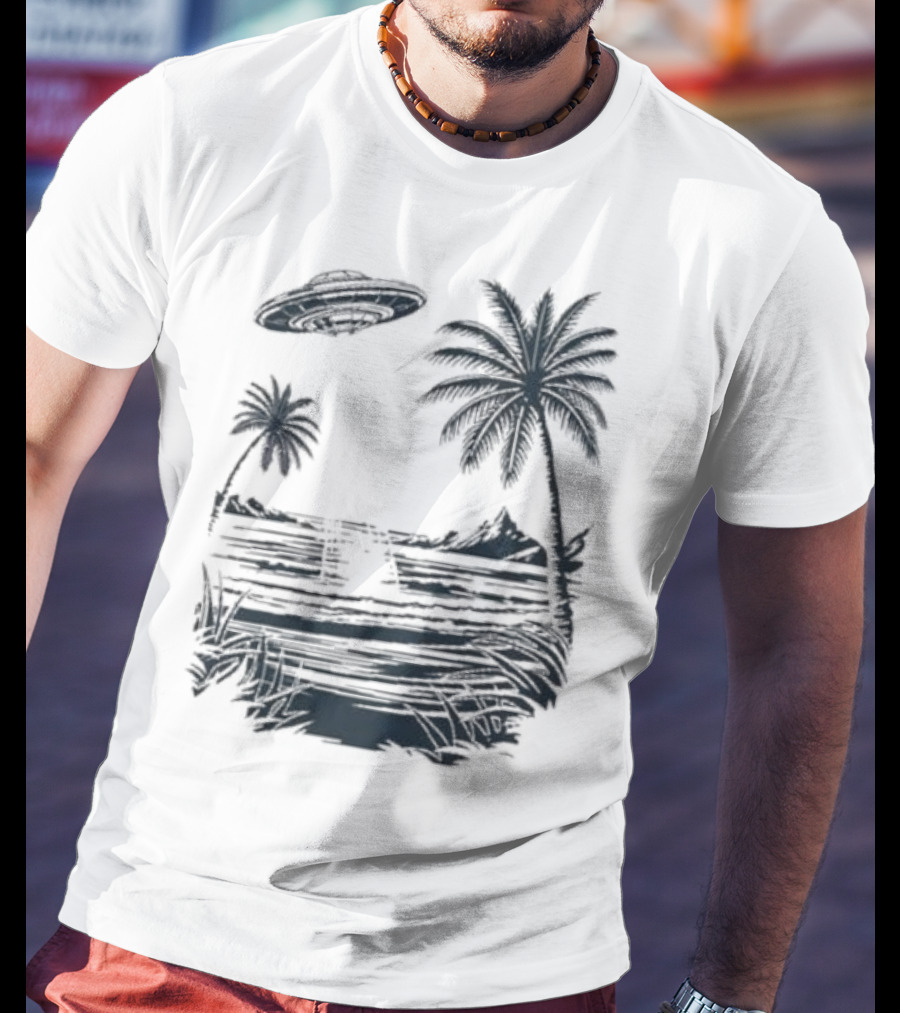 Into The AM Tropical Encounter Vintage UFO Palm Landscape T-Shirt