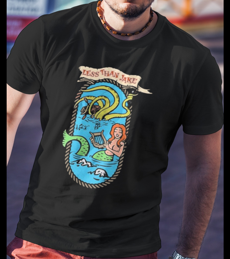 Less Than Jake Mermaid And Sea Monster Playing Music T-Shirt