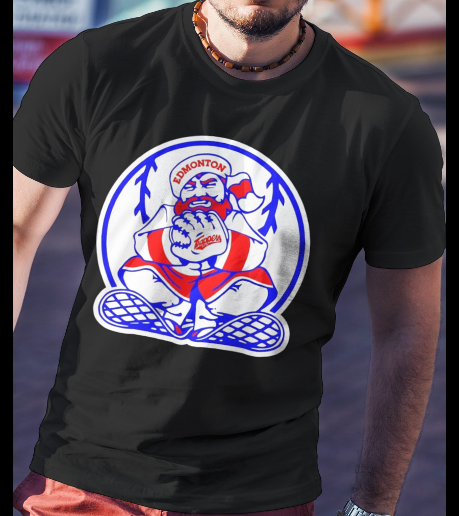 Edmonton Trappers Santa Logo Baseball Winter T-Shirt