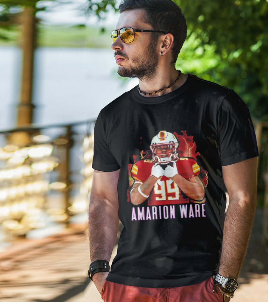Amarion Ware ULM Warhawks 99 Football Player Lightning Background T-Shirt