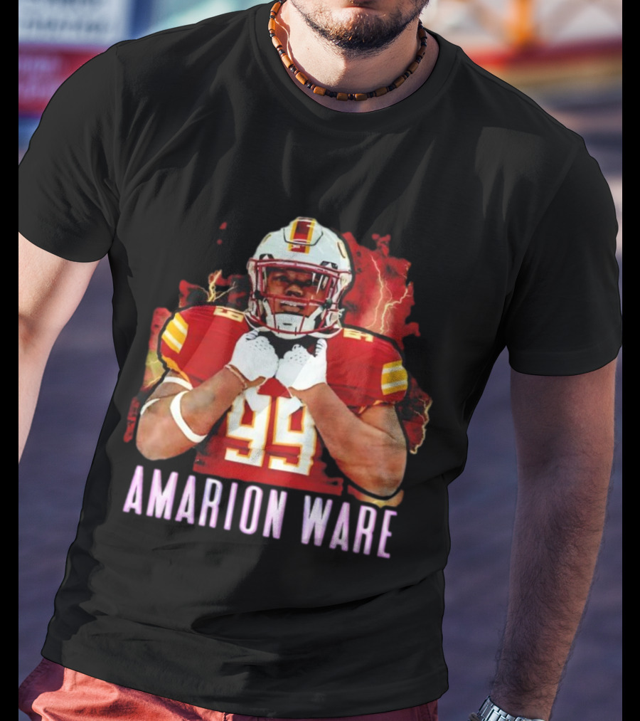 Amarion Ware ULM Warhawks 99 Football Player Lightning Background T-Shirt