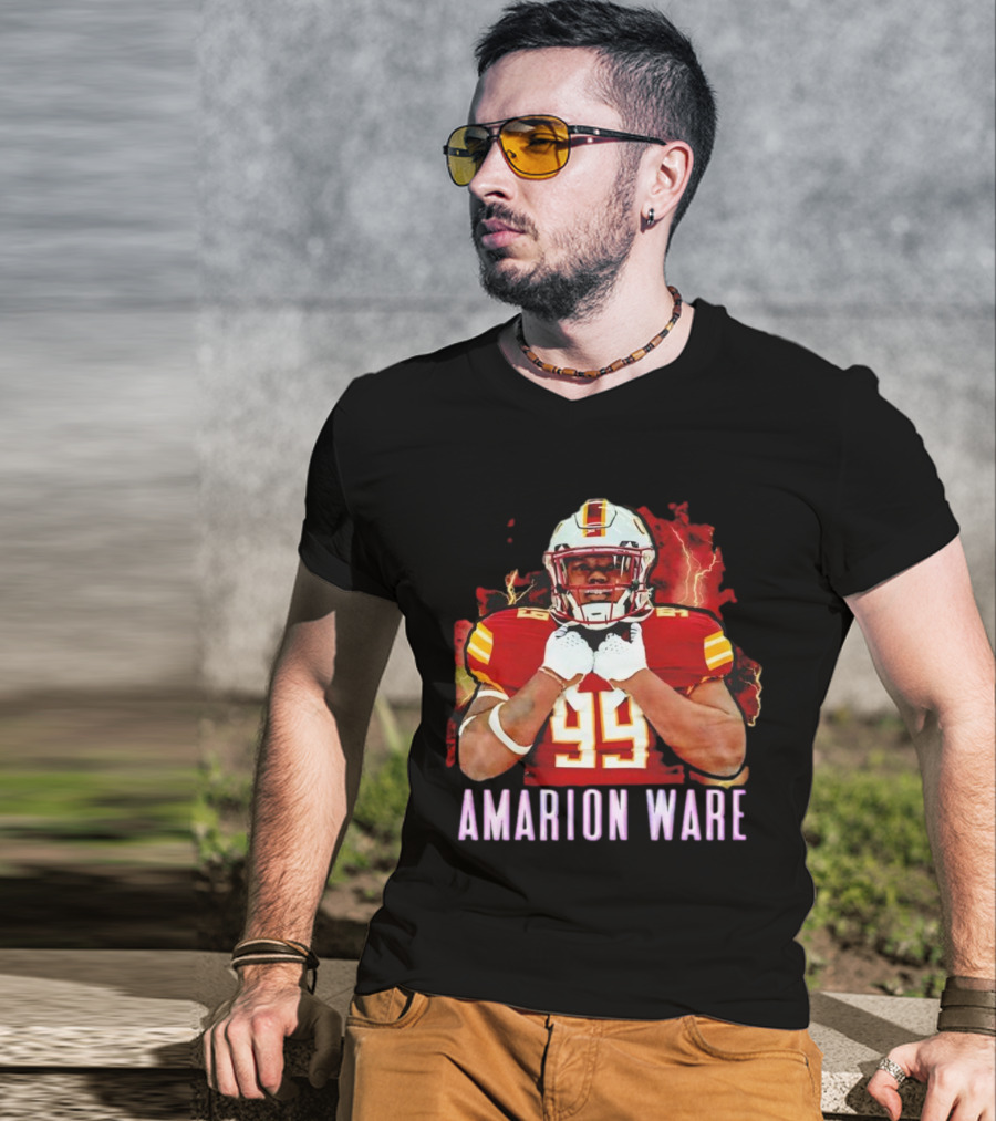 Amarion Ware ULM Warhawks 99 Football Player Lightning Background T-Shirt