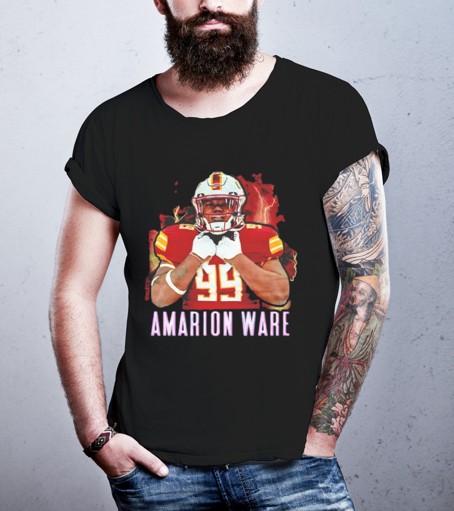 Amarion Ware ULM Warhawks 99 Football Player Lightning Background T-Shirt