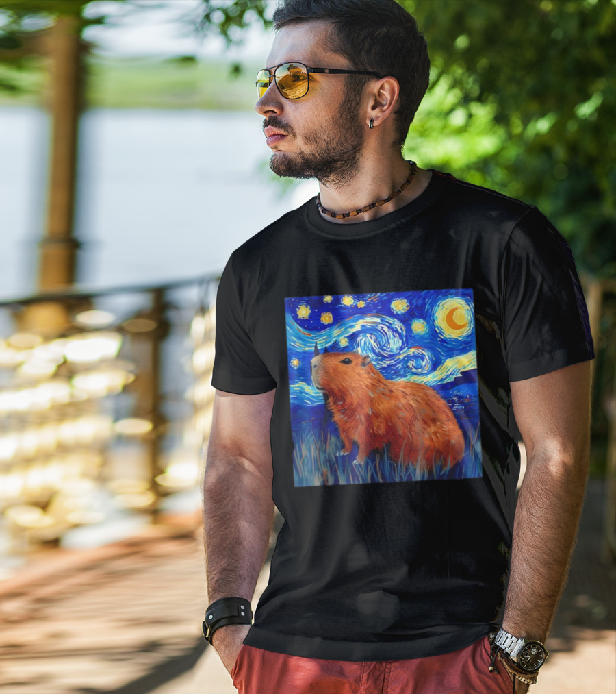 Capybara Starry Night Van Gogh Fusion T-Shirt