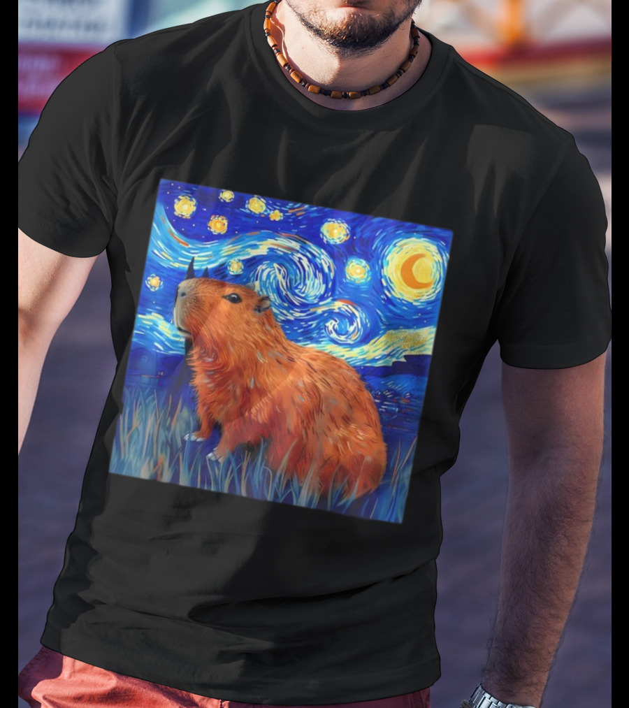 Capybara Starry Night Van Gogh Fusion T-Shirt