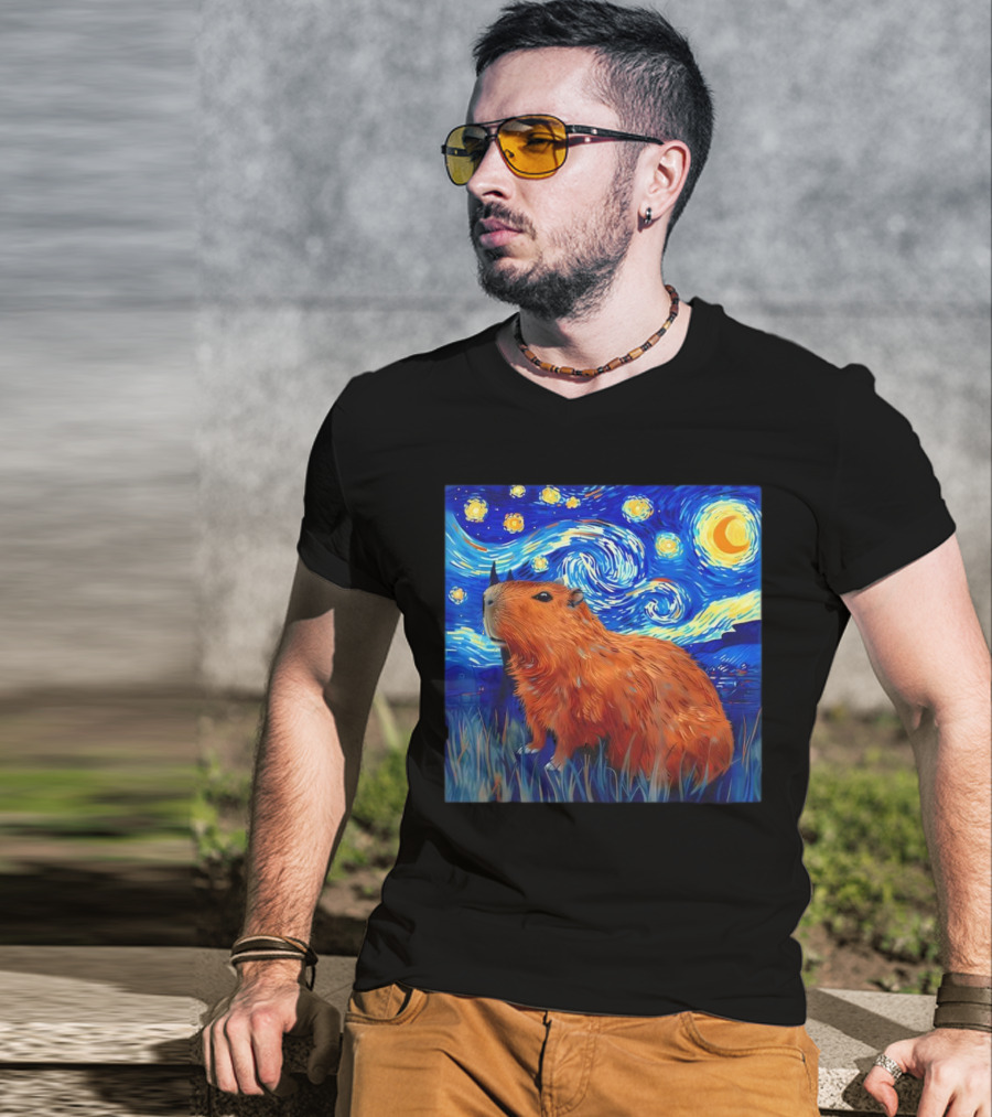 Capybara Starry Night Van Gogh Fusion T-Shirt