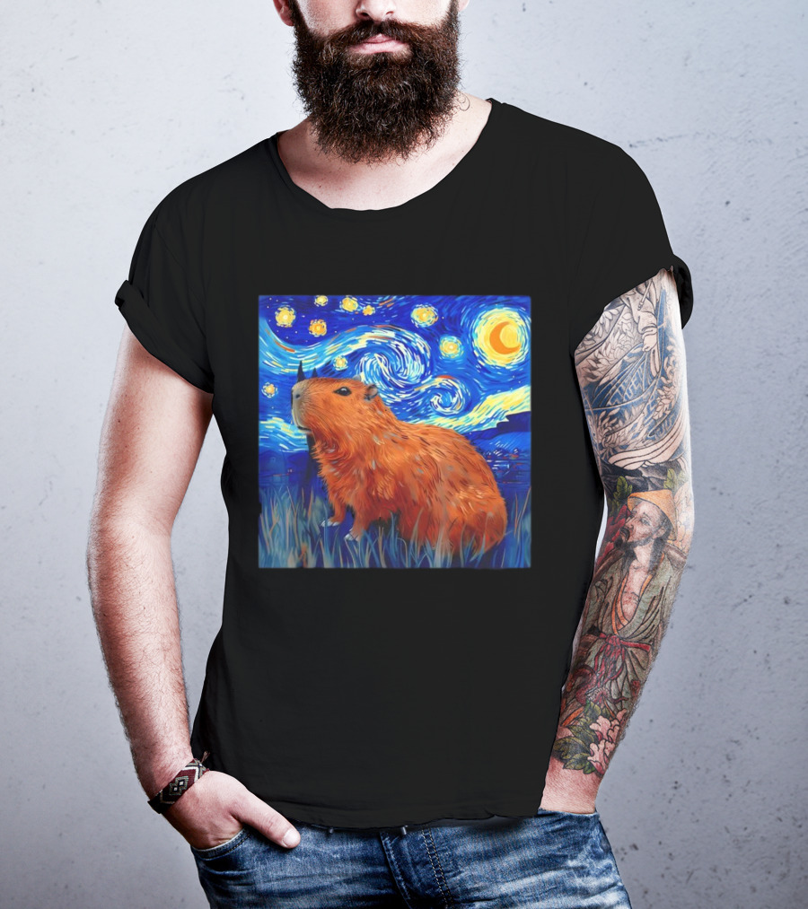 Capybara Starry Night Van Gogh Fusion T-Shirt